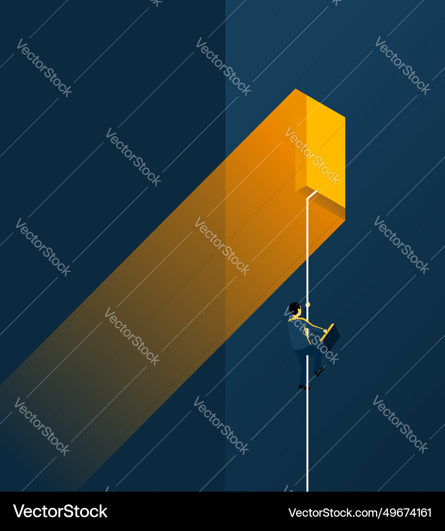 Businessman climbing a rope to the window Businessman climbing a rope to the window vector image