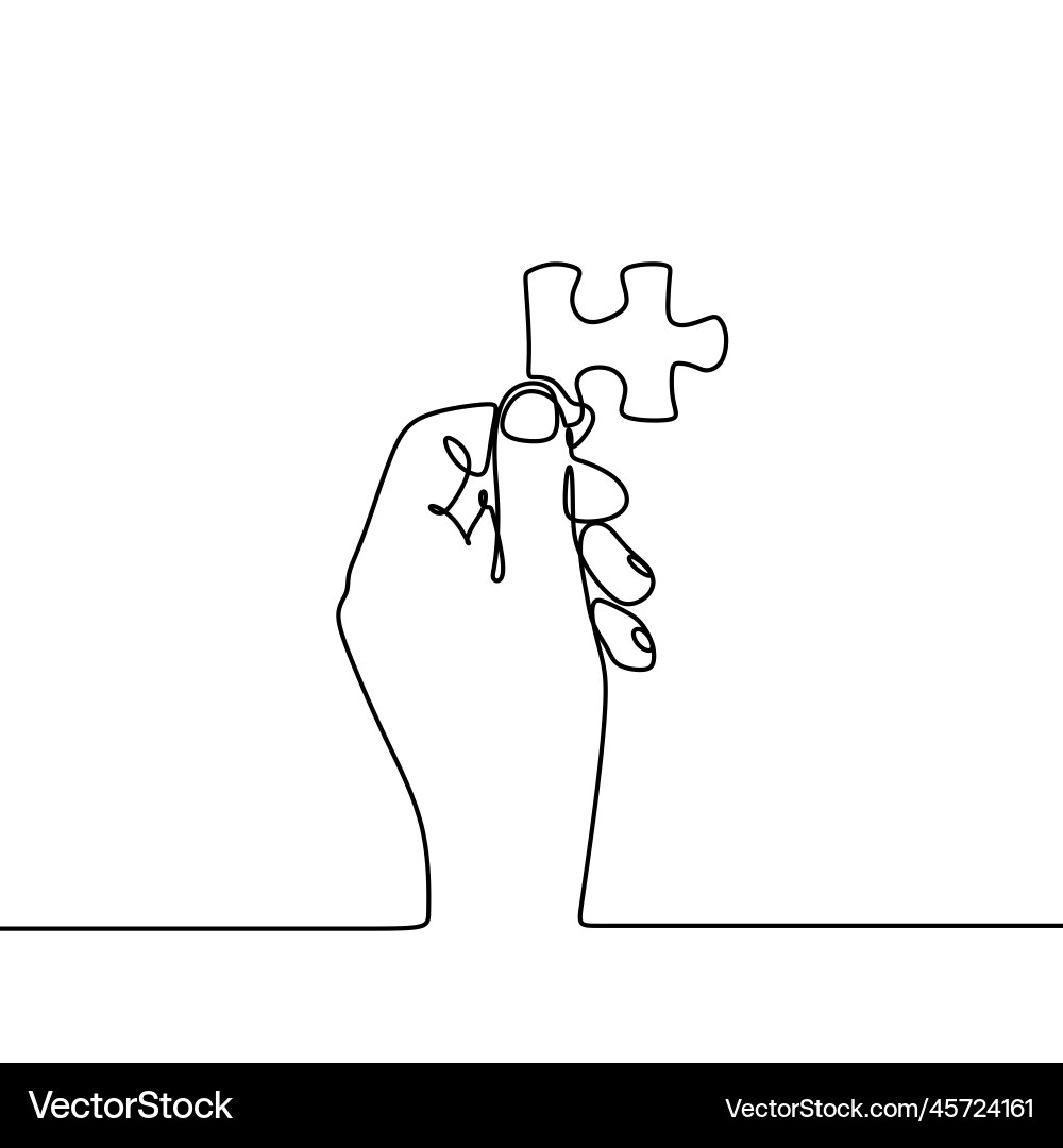 Continuous line drawing of hands solving jigsaw Continuous line drawing of hands solving jigsaw vector image