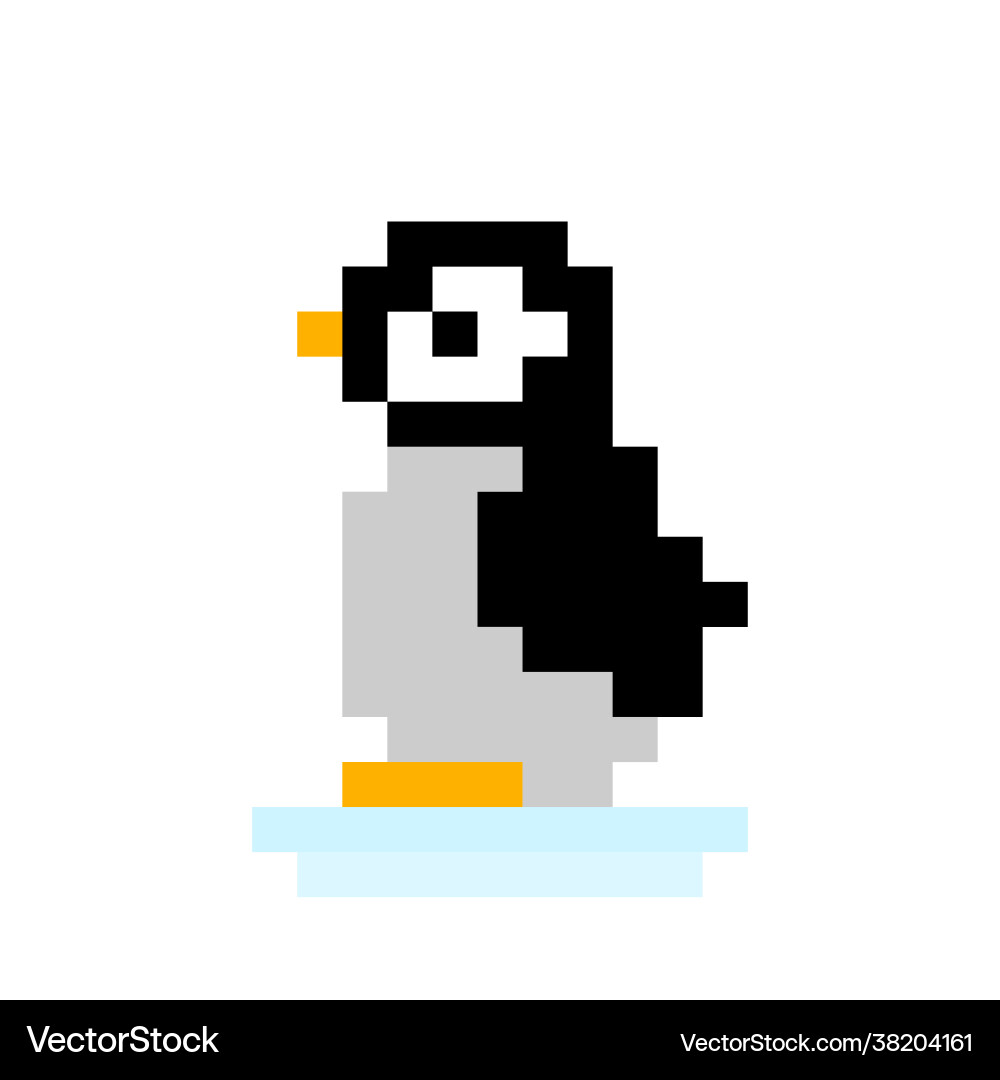 Penguin pixel image for 8 bit game assets Vector Image