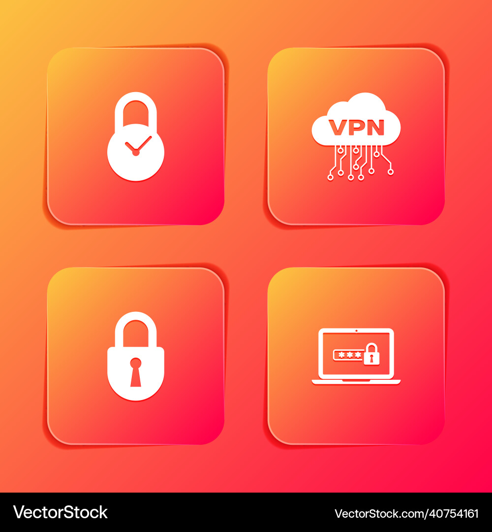 Set padlock with clock cloud vpn interface lock Set padlock with clock cloud vpn interface lock vector image