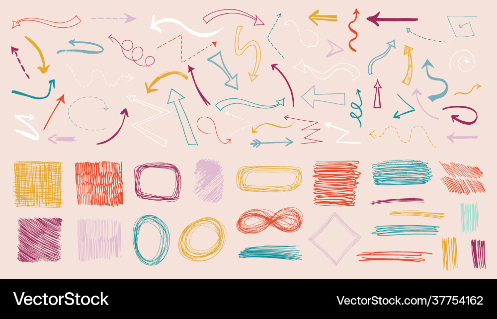 Bunte Doodle Pfeile farbige Pfeil Skizze Tinte Vektorbild