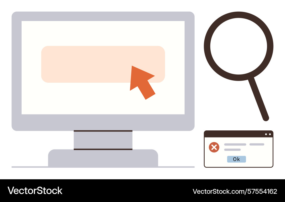 Computer screen with cursor search icon and Computer screen with cursor search icon and vector image