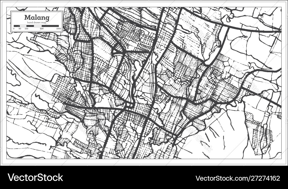Malang indonesia city map in black and white Malang indonesia city map in black and white vector image
