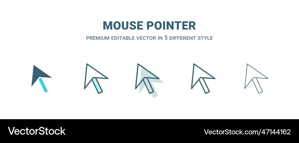 Mouse pointer icon in 5 different style outline Mouse pointer icon in 5 different style outline vector image