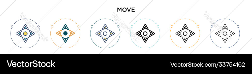 Move icon in filled thin line outline and stroke Move icon in filled thin line outline and stroke vector image