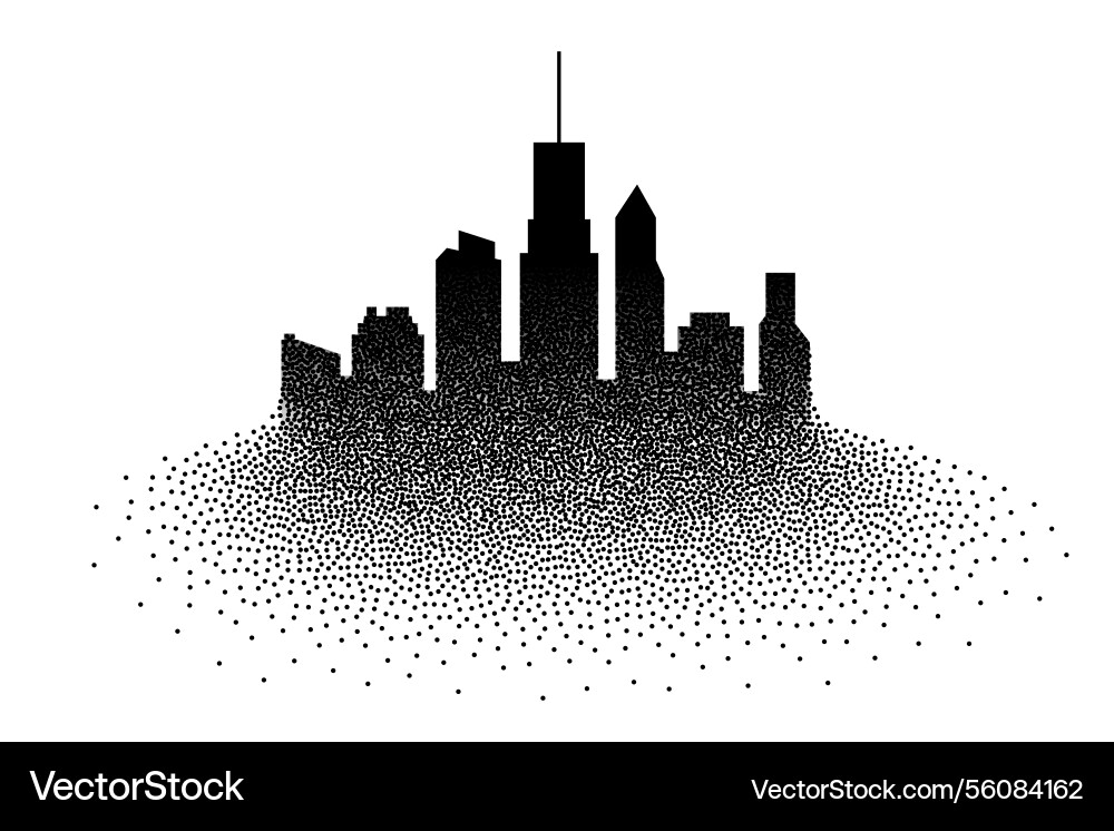 Particle style skyline building background vector image