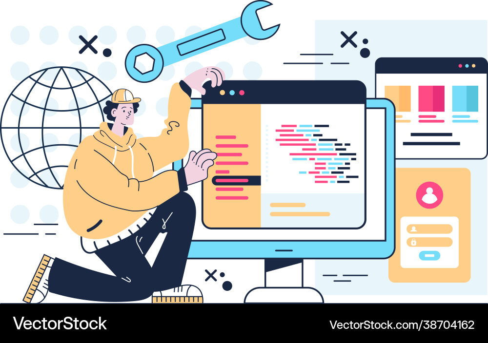 Programm erstellen HTML-Code-Prozesskonzept Programm erstellen HTML-Code-Prozesskonzept vektorbild