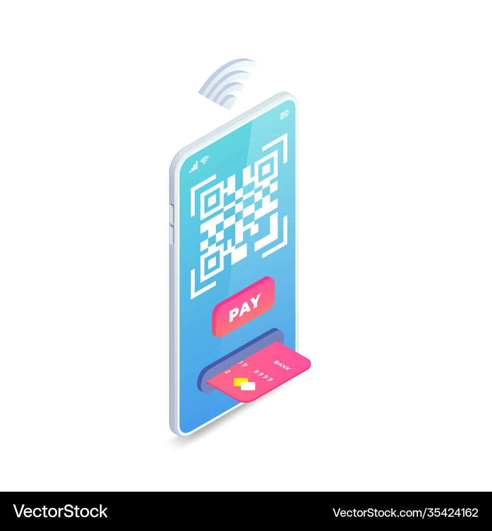 Qr code on smartphone screen 3d scan barcode Qr code on smartphone screen 3d scan barcode vector image