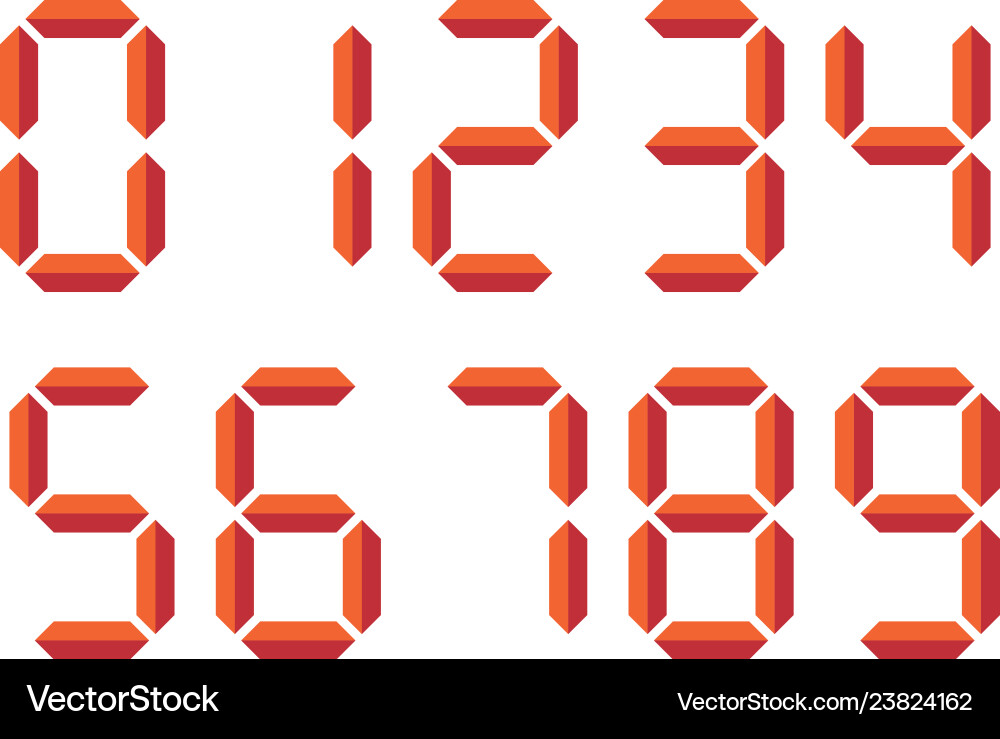 Red digital numbers seven-segment display Red digital numbers seven-segment display vector image