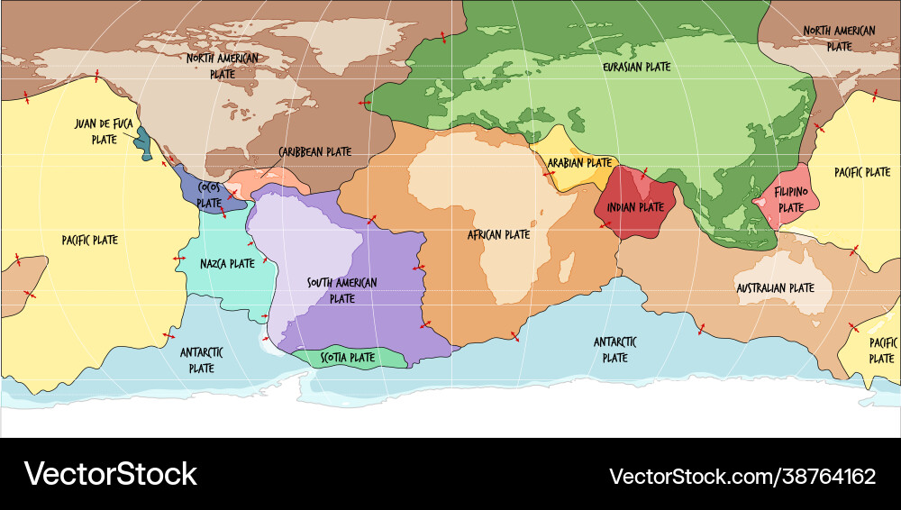 World map showing tectonic plates boundaries World map showing tectonic plates boundaries vector image