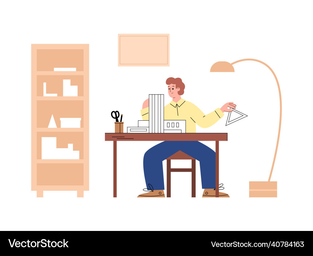 Engineer or architect working on project flat Engineer or architect working on project flat vector image
