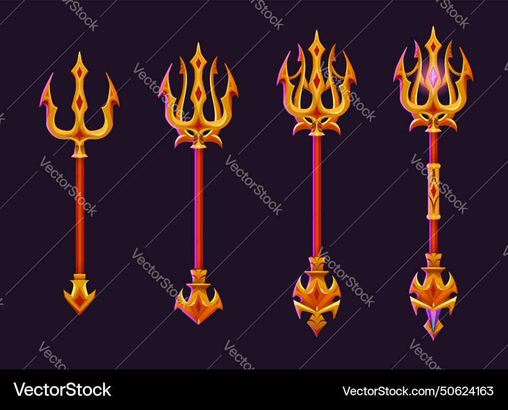 Magic gold trident for game ui level rank design Magic gold trident for game ui level rank design vector image