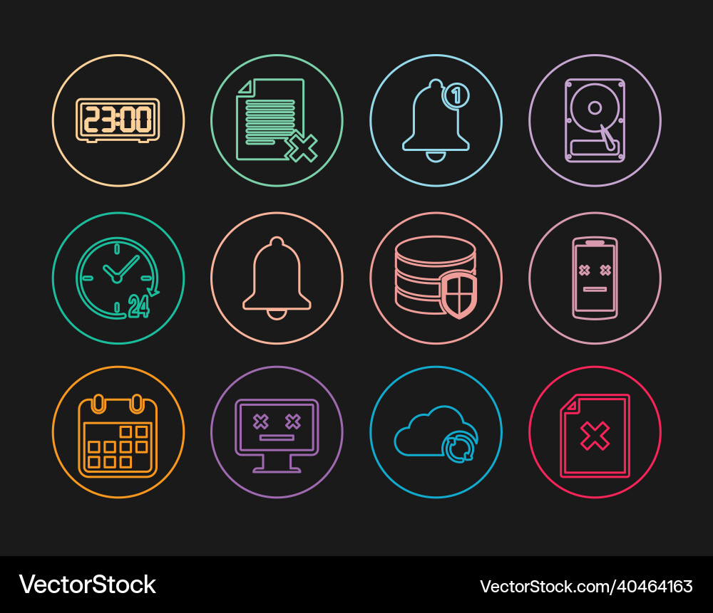 Set line delete file document dead mobile bell Set line delete file document dead mobile bell vector image
