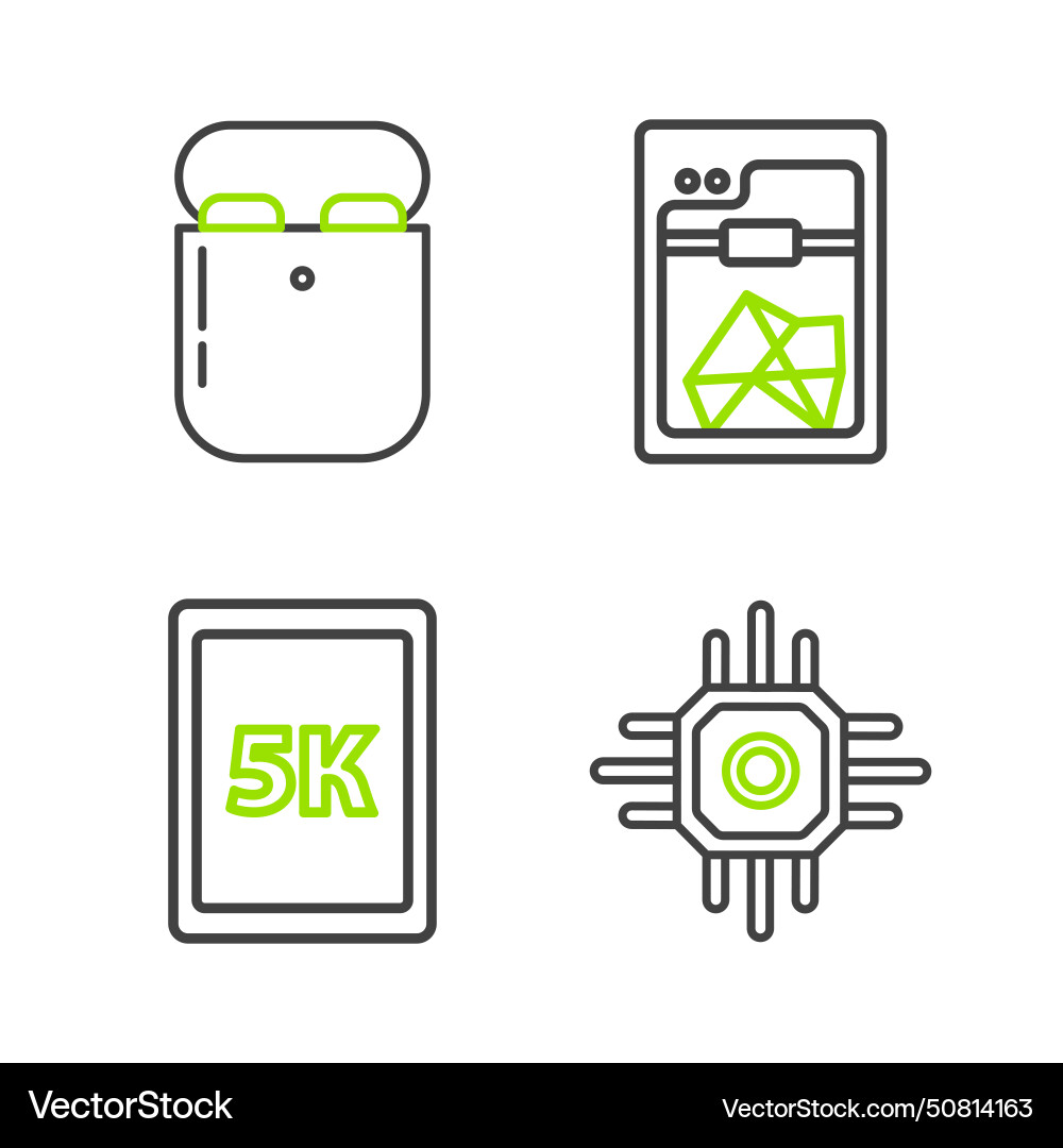 Set line processor tablet with text 5k 3d printer Set line processor tablet with text 5k 3d printer vector image