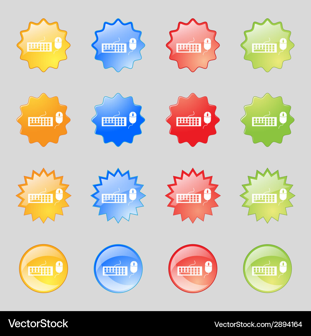 Computer keyboard and mouse icon set colourful vector image