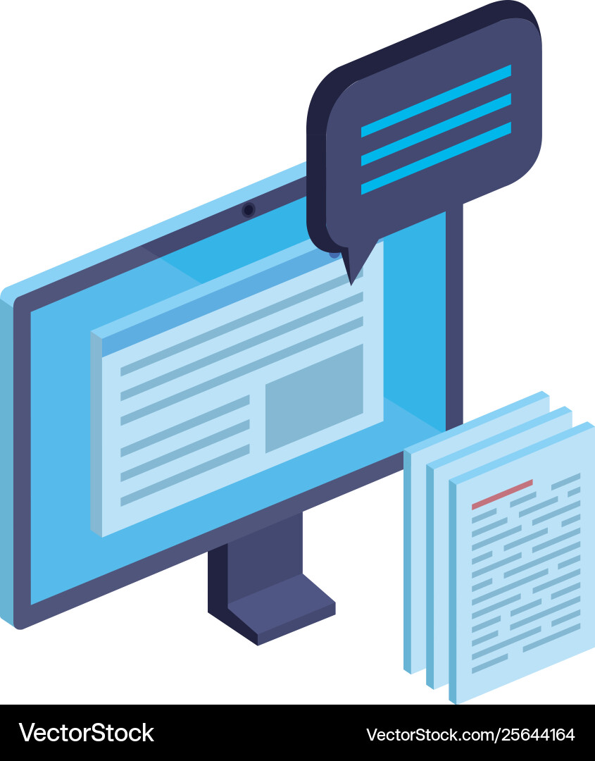 Computer with paper document files and speech vector image