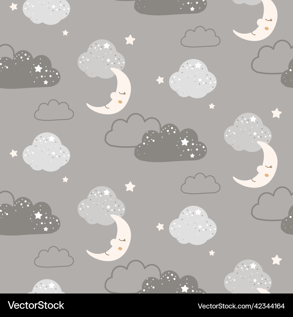 Cute Clouds and Moon Pattern Vector Image