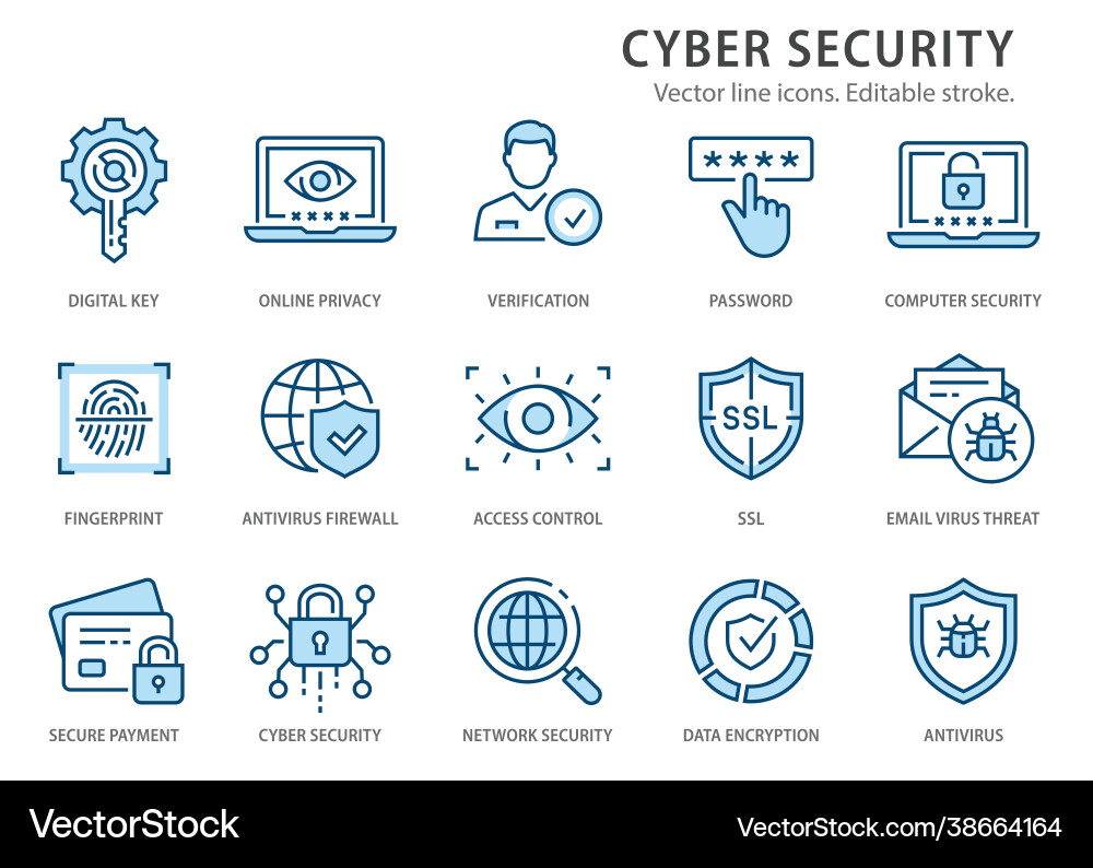 Cyber security line icons set Cyber security line icons set vector image