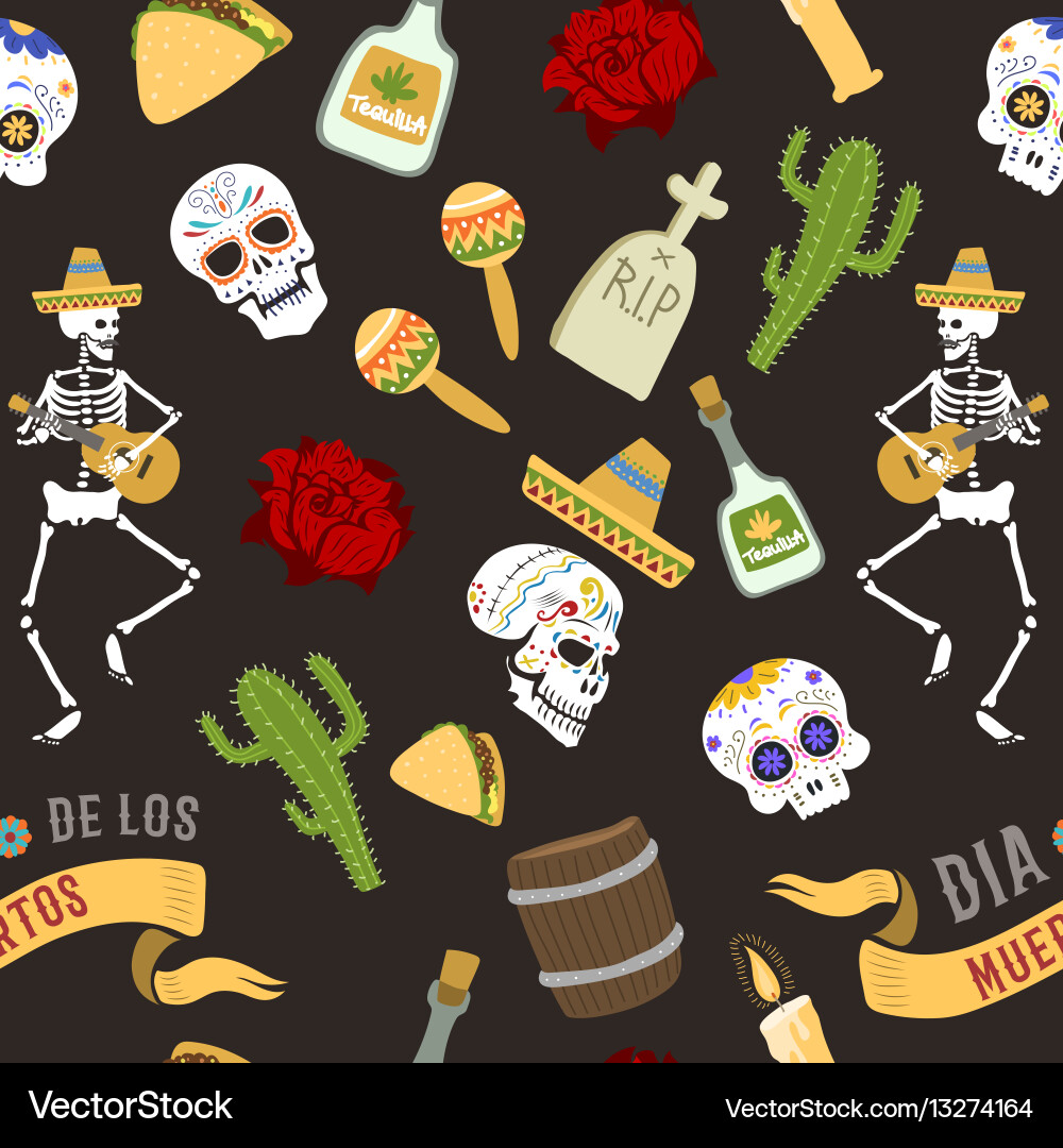 Dia de los Muertos Skull Pattern vector image