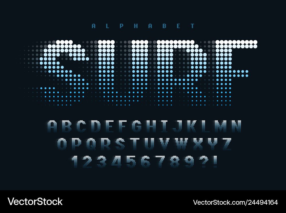 Dotted halftoned display font design alphabet Dotted halftoned display font design alphabet vector image