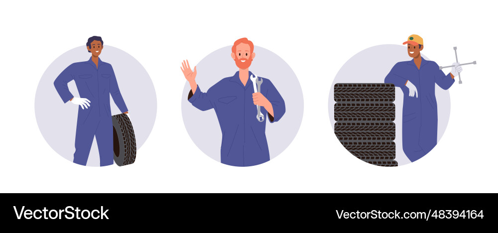 Isolated round composition set of auto mechanic Isolated round composition set of auto mechanic Vector Image