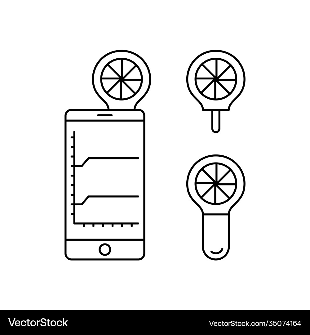 Mobile peak flow meter linear icons set Mobile peak flow meter linear icons set vector image