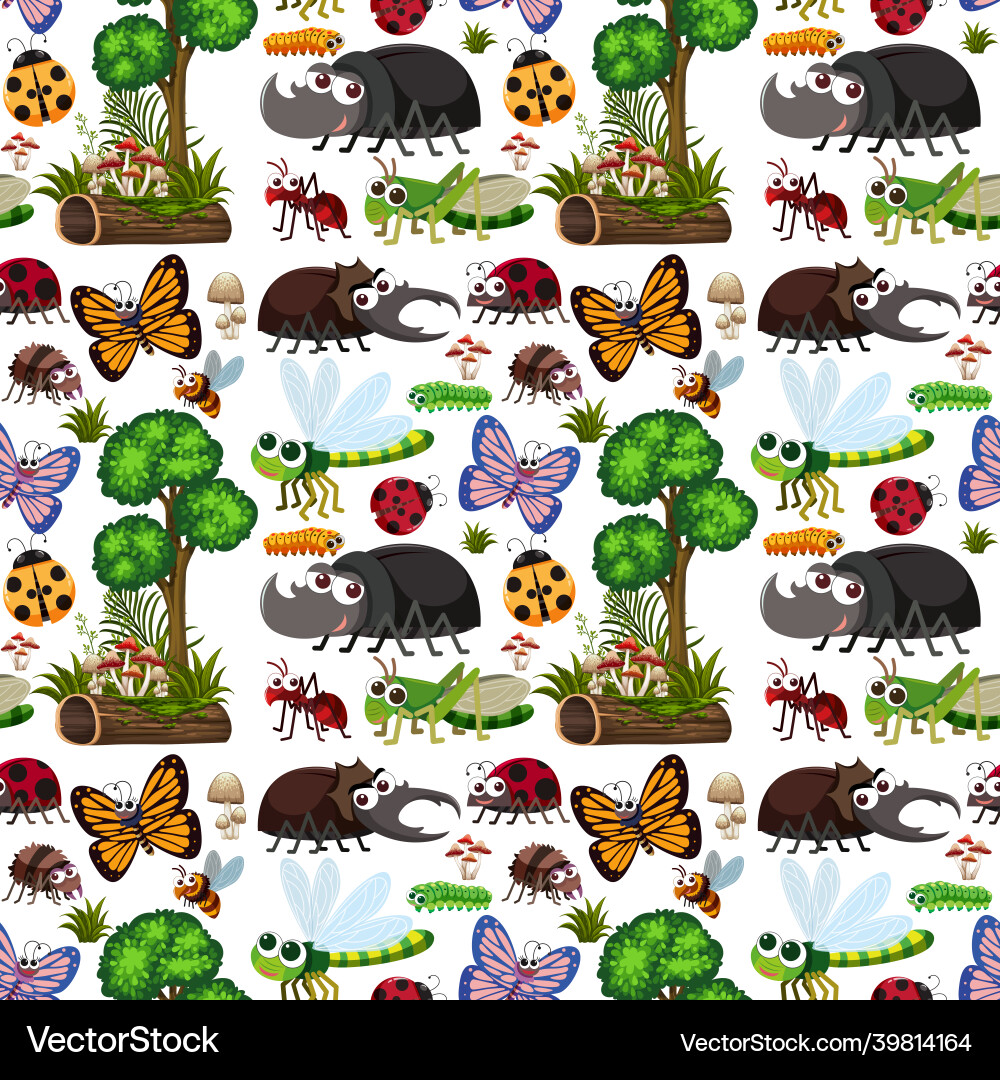 Seamless pattern with many different insects Seamless pattern with many different insects Vector Image
