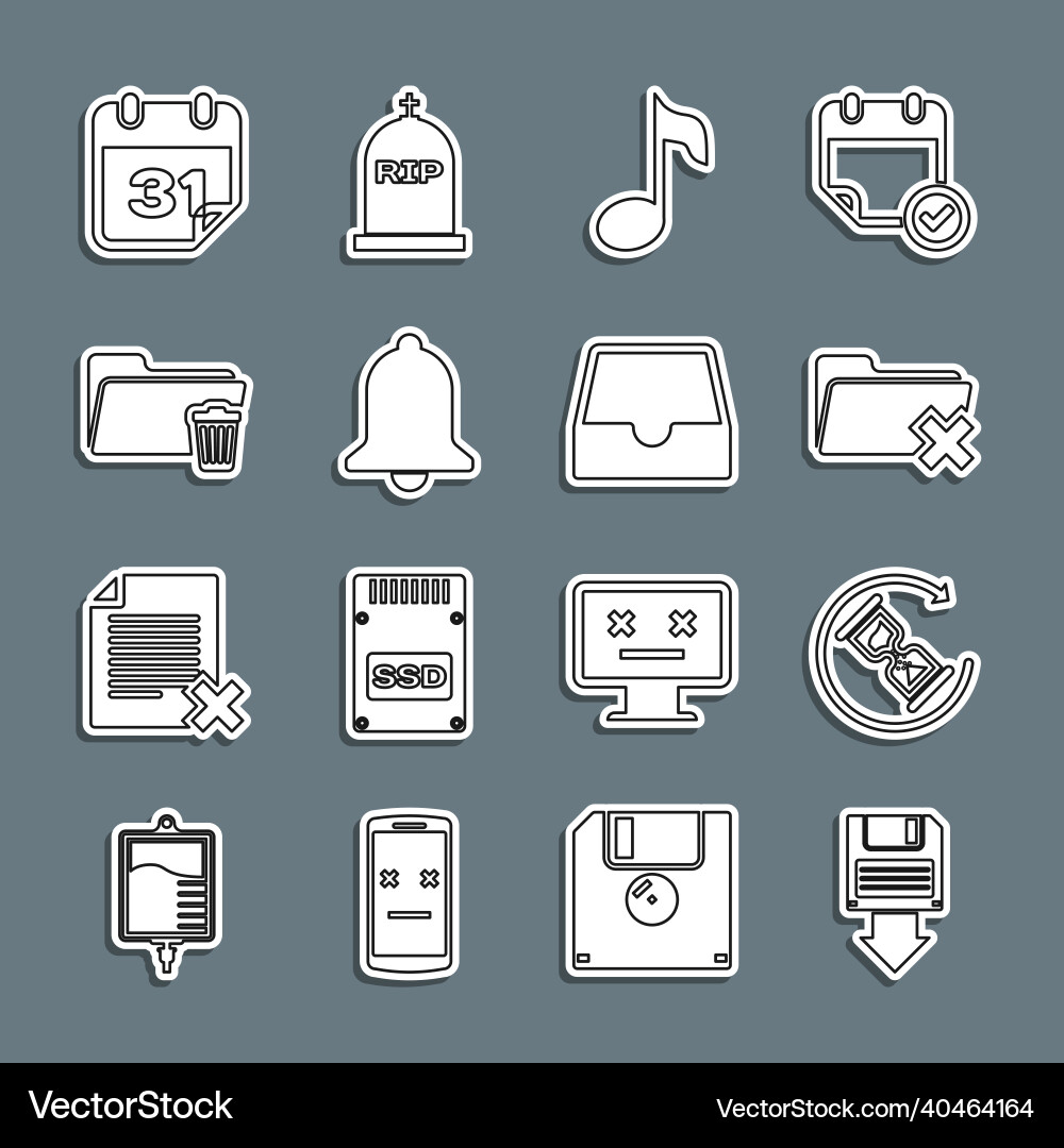 Set line floppy disk backup waiting delete Vector Image