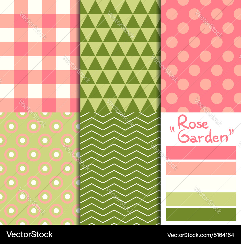 Set of 5 simple seamless geometric patterns rose vector image