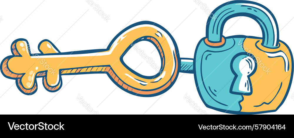 Unlocking security key and padlock design vector image