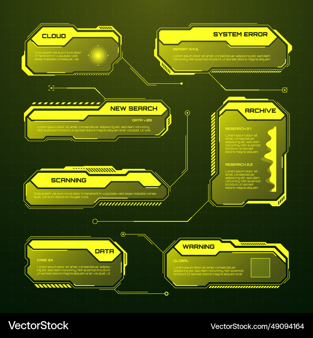 Yellow futuristic hud ui elements sci-fi user Yellow futuristic hud ui elements sci-fi user vector image