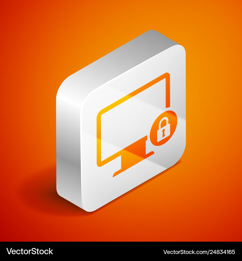Isometric lock on computer monitor screen icon Isometric lock on computer monitor screen icon vector image