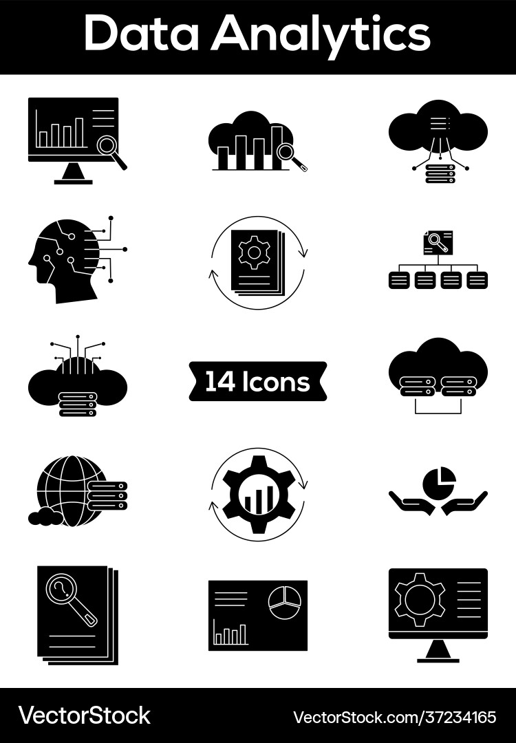 Set data analytics icon in glyph style vector image