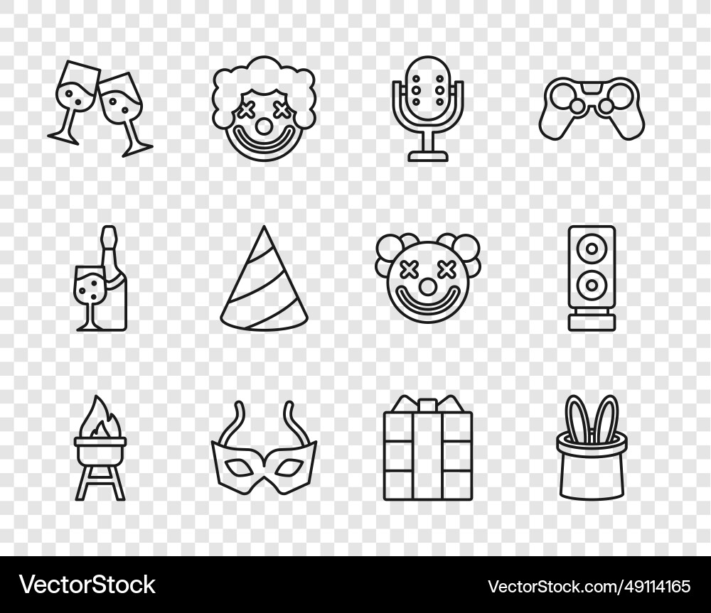 Set line barbecue grill magician hat and rabbit Set line barbecue grill magician hat and rabbit vector image