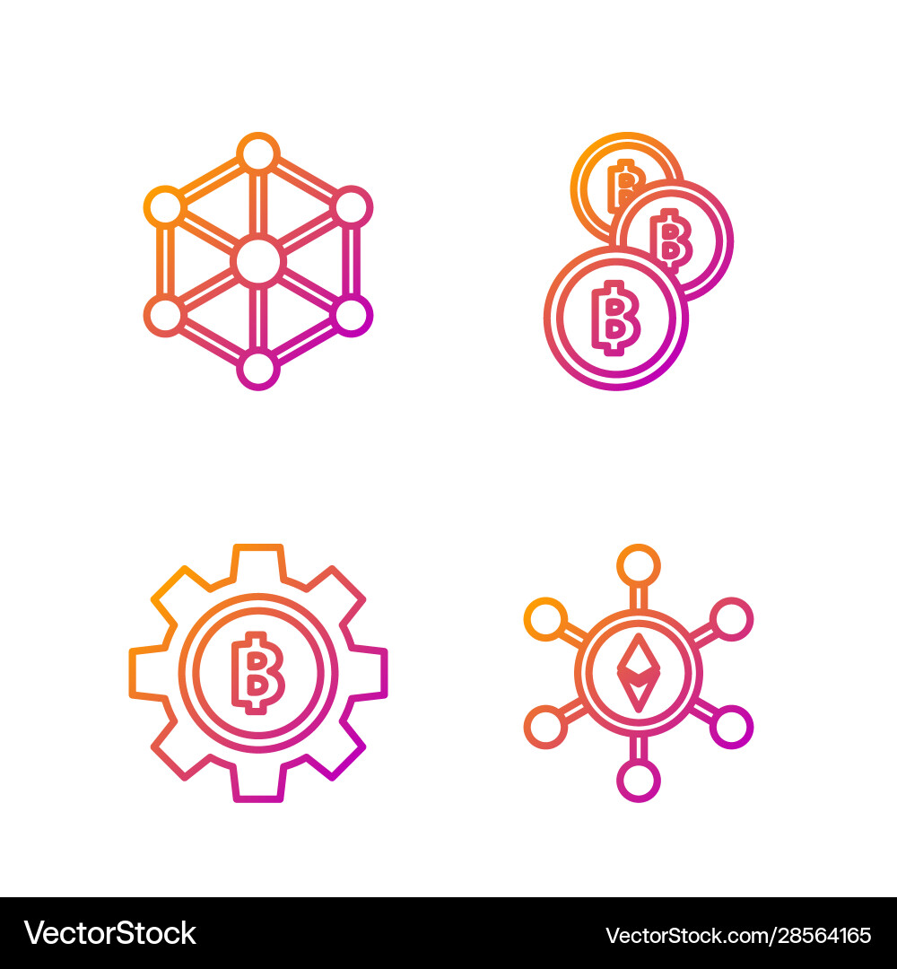 Set line blockchain technology ethereum eth Set line blockchain technology ethereum eth vector image