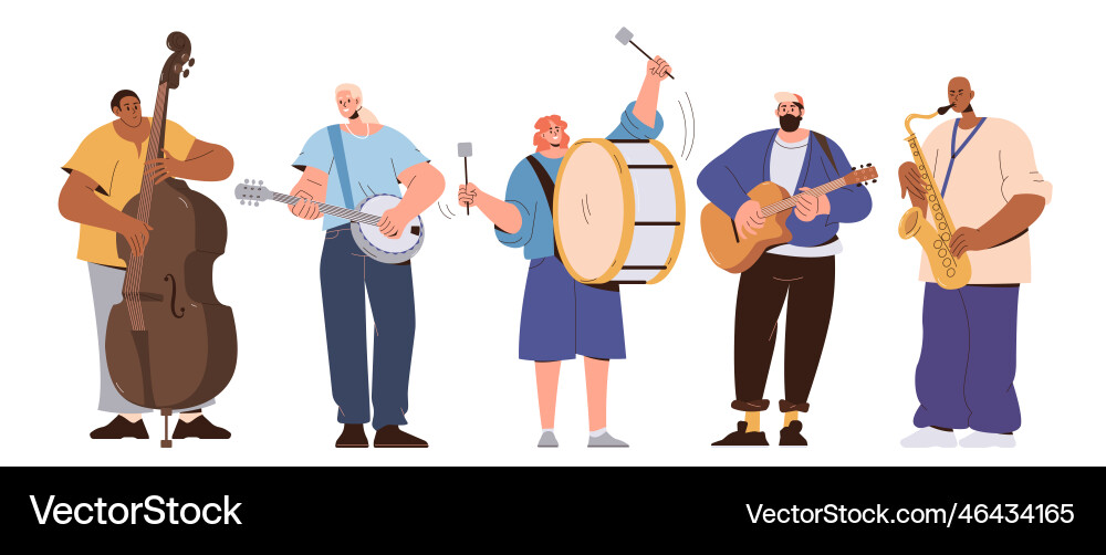 Street musicians cartoon characters diverse music Street musicians cartoon characters diverse music vector image