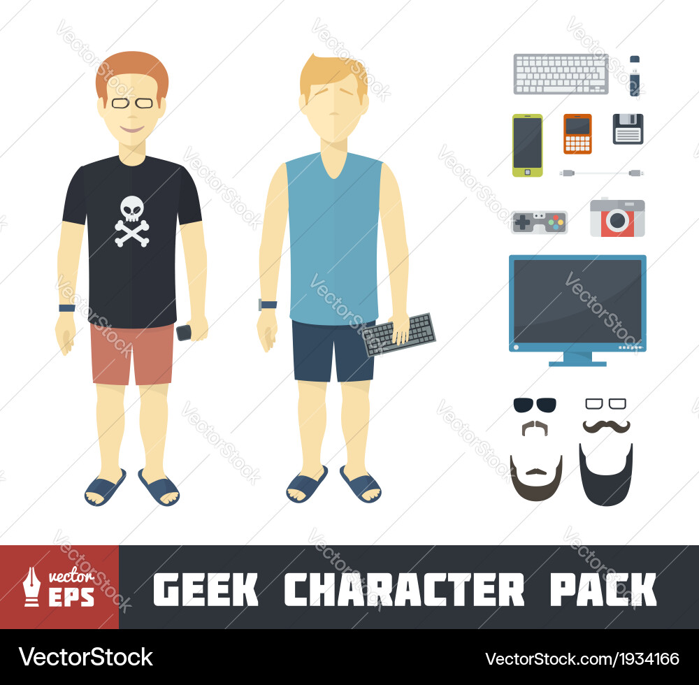 Geek Character Set - Flat Style vector image