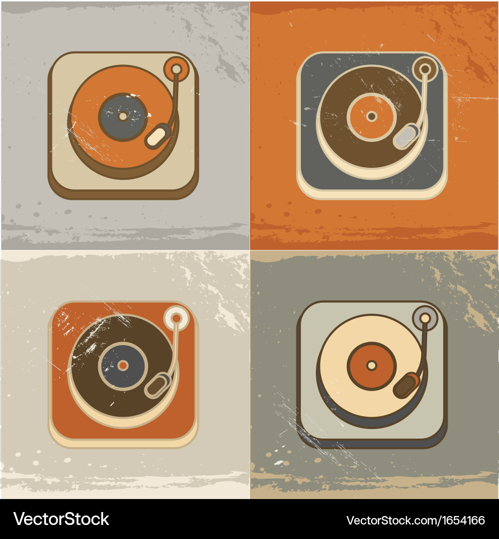 Retro Record Player Icons Vector Image
