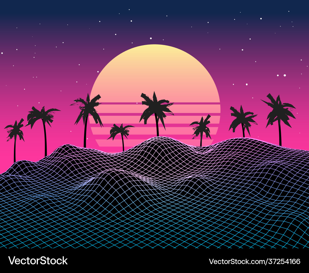 Retro Synthwave Grid Background vector image