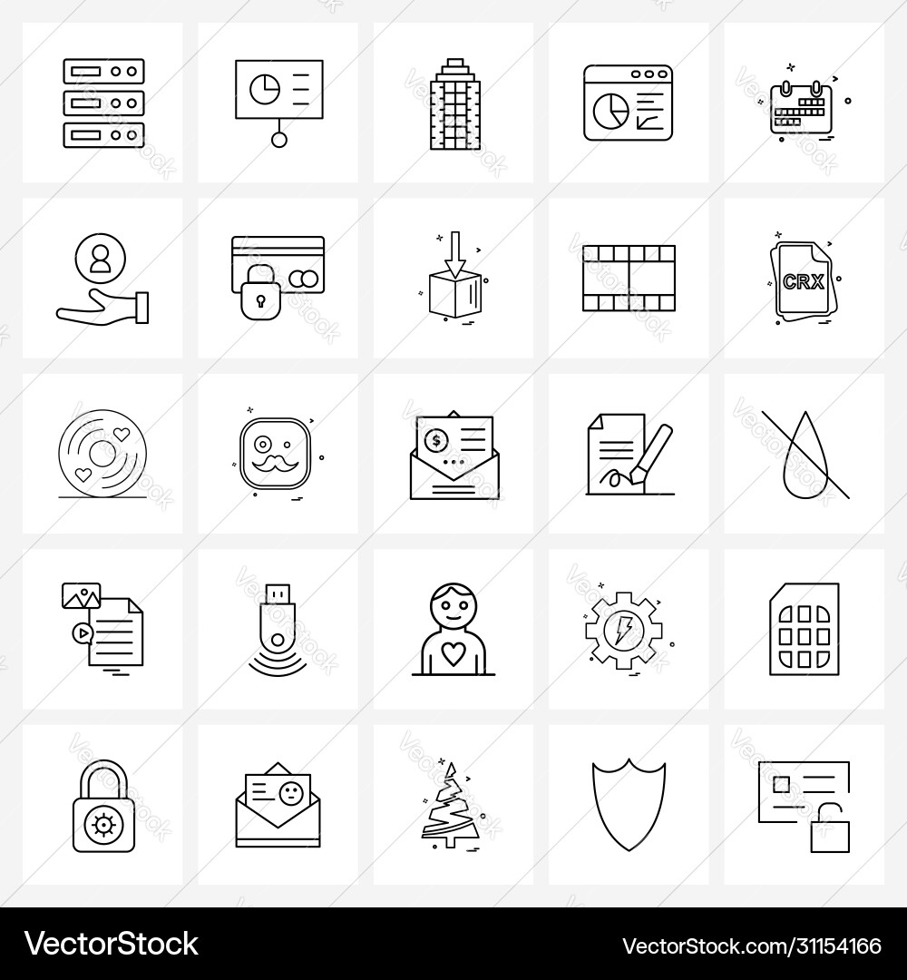 Simple set 25 line icons such as date graph vector image