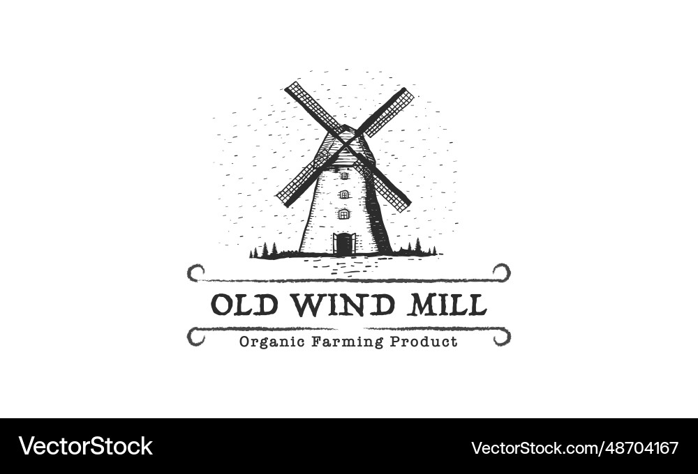 Alte Windmühle Logo Silhouette Vintage Vorlage Alte Windmühle Logo Silhouette Vintage Vorlage vektorbild