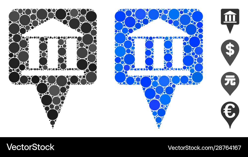 Bank building pointer mosaic icon spheric items Bank building pointer mosaic icon spheric items vector image