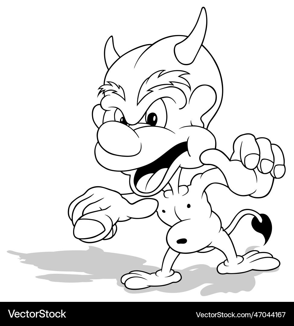 Drawing of a horned devil with smile pointing vector image