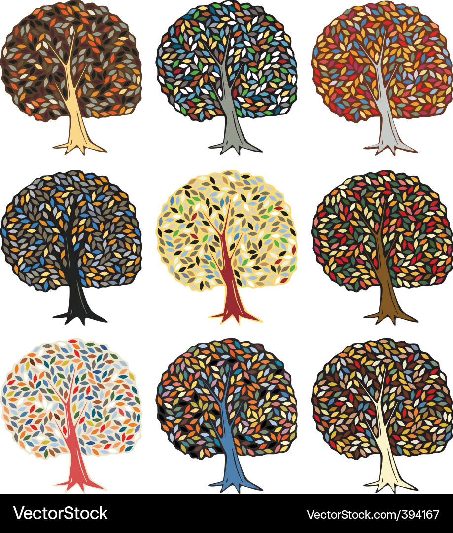 Editable Tree Set Vector Image