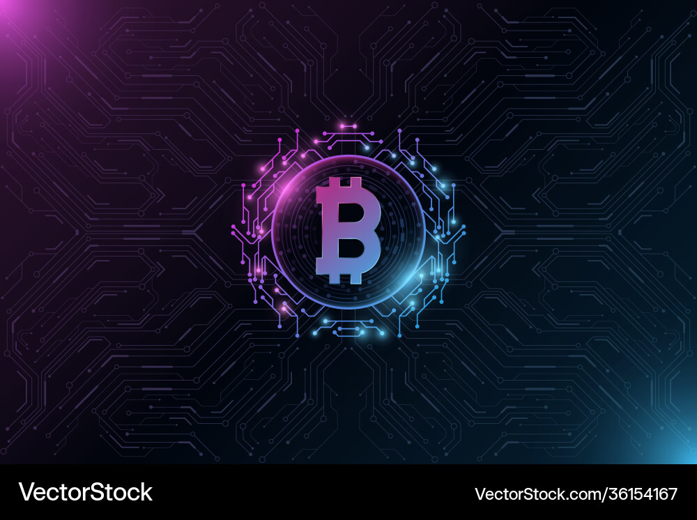 Futuristic bitcoin digital currency big cpu data Futuristic bitcoin digital currency big cpu data vector image