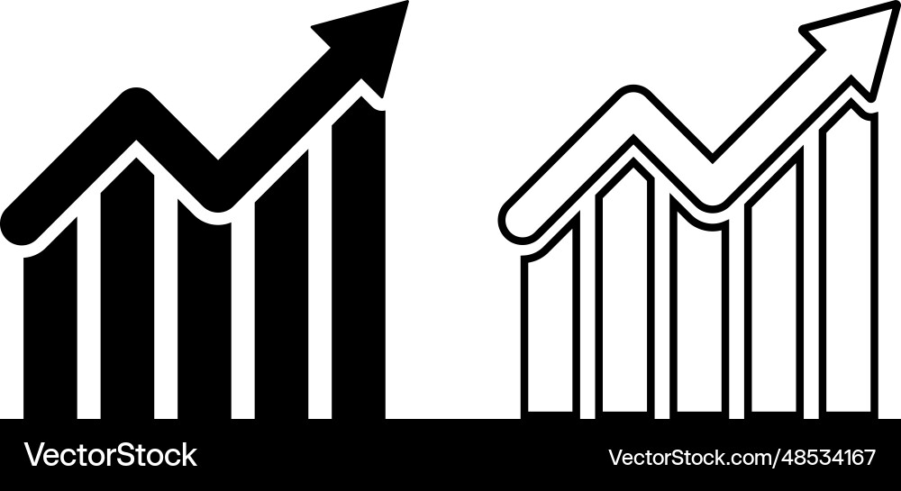 Growing graph icon set in two styles Growing graph icon set in two styles Vector Image