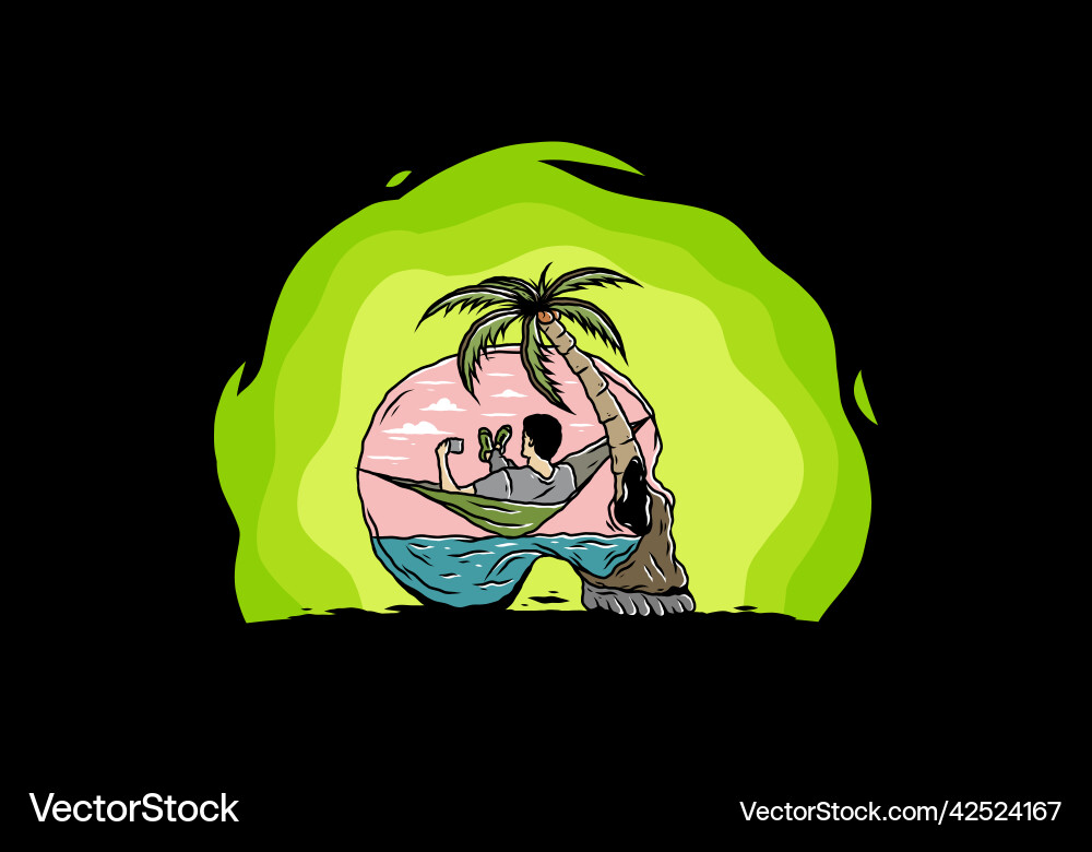 Man on hammock in skull shape Man on hammock in skull shape vector image