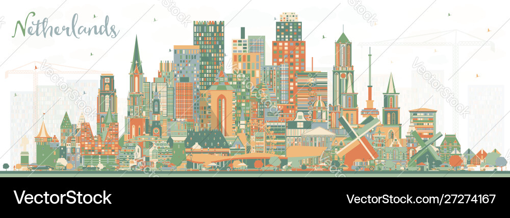 Netherlands skyline with color buildings Netherlands skyline with color buildings vector image