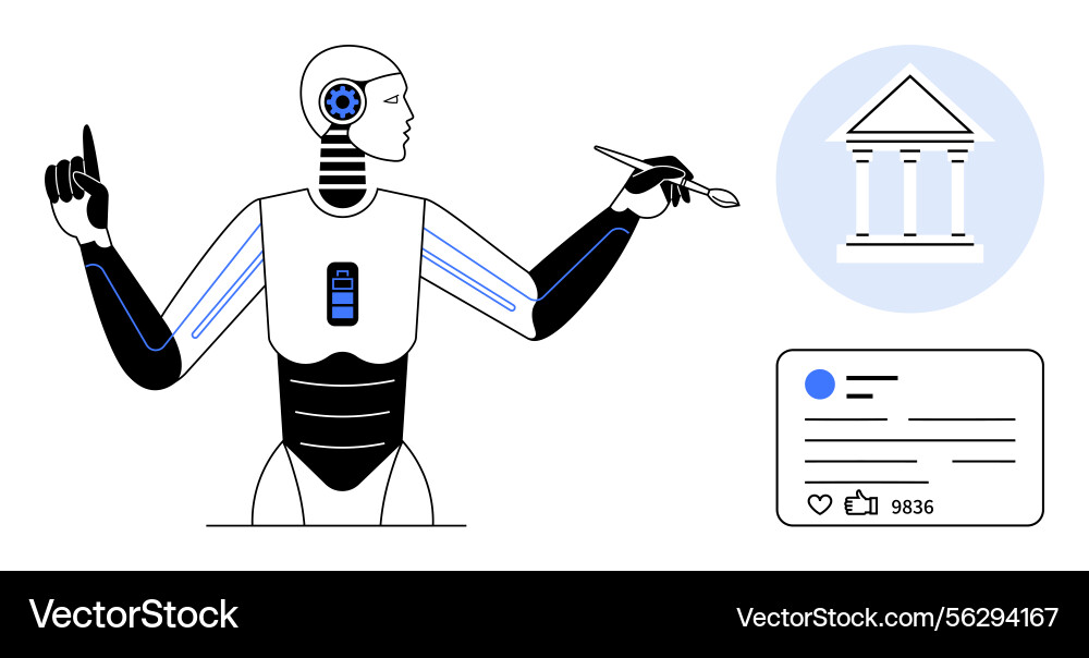 Robot using a paintbrush to create art with social Vector Image