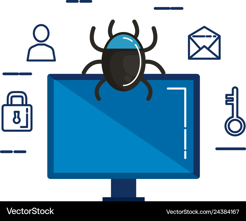 Security and Bug Icons on Computer vector image